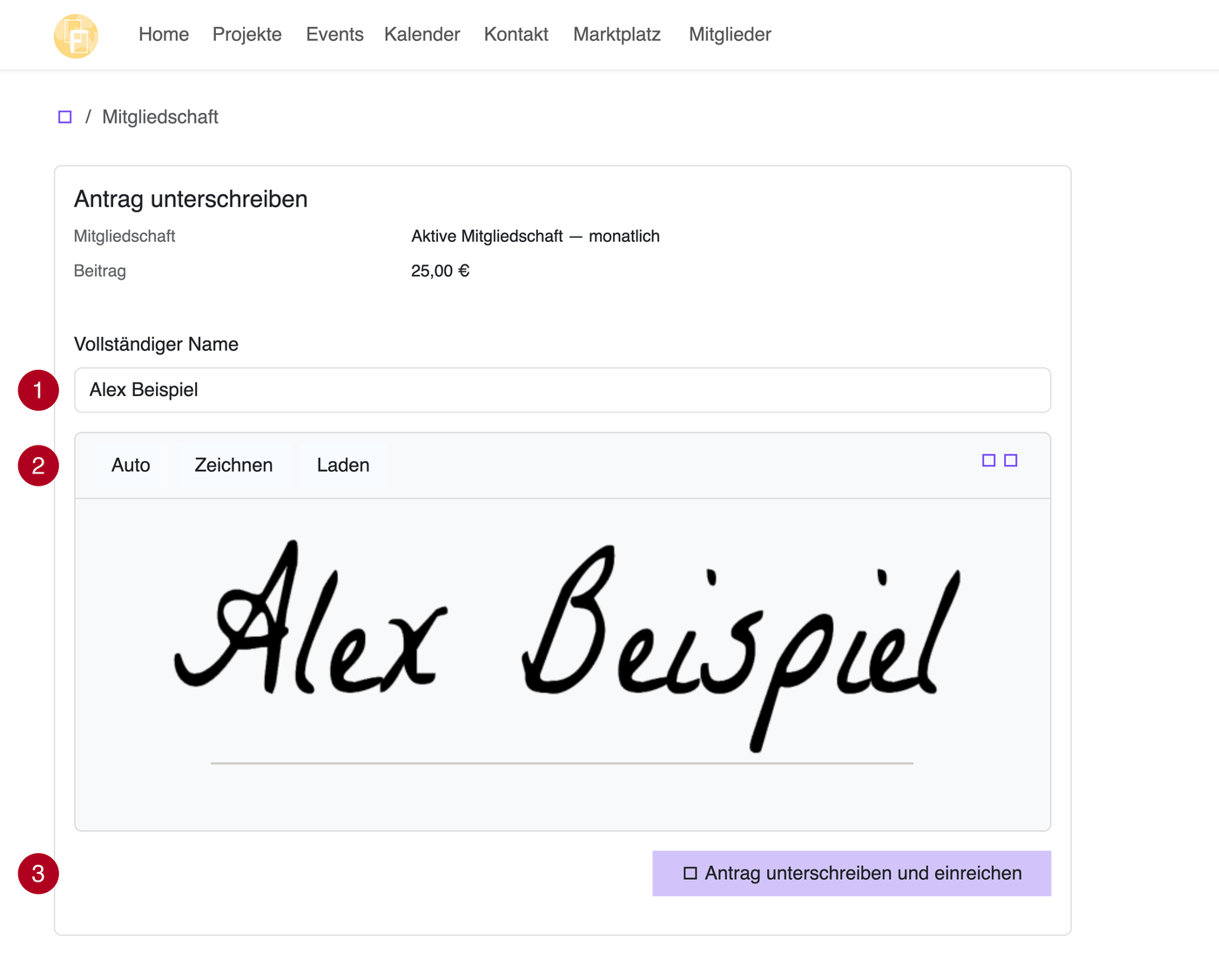 Maske zum digitalen Unterschreiben