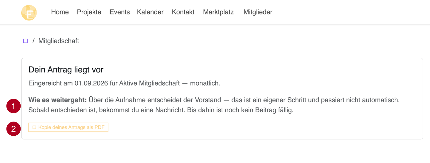 Antragsstatus mit PDF-Download