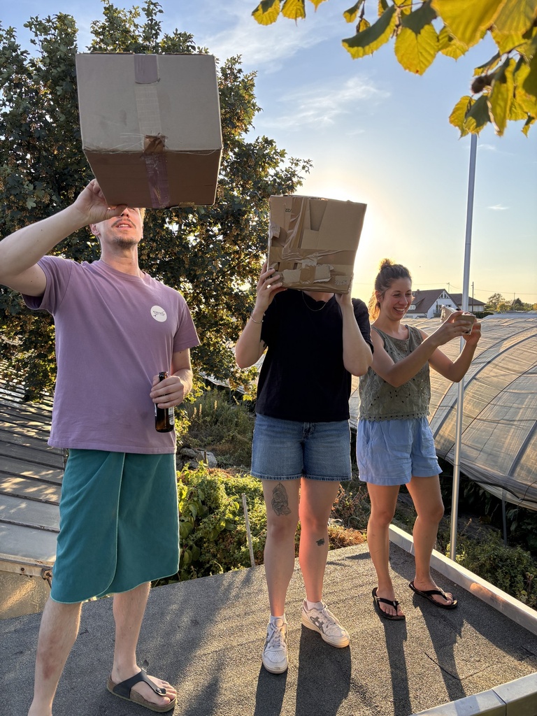 Mit Pappkartons auf dem Weg